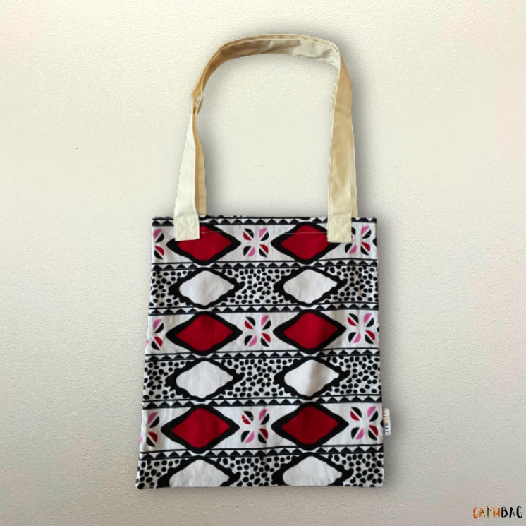 Saco Tote-Bag artesanal com padrão de capulana às riscas coloridas Capubag